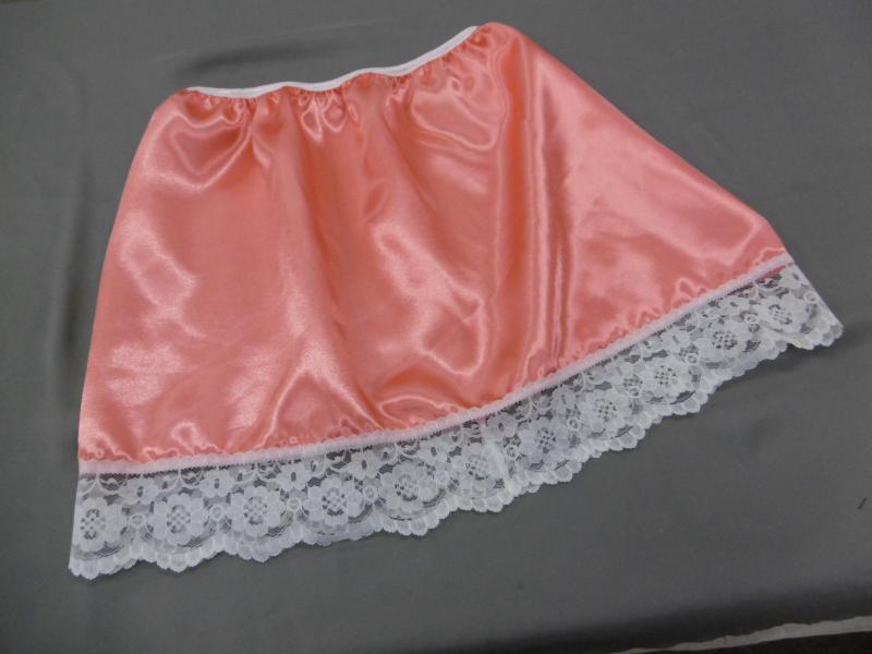Coral Pink satin and Ivory lace half slip